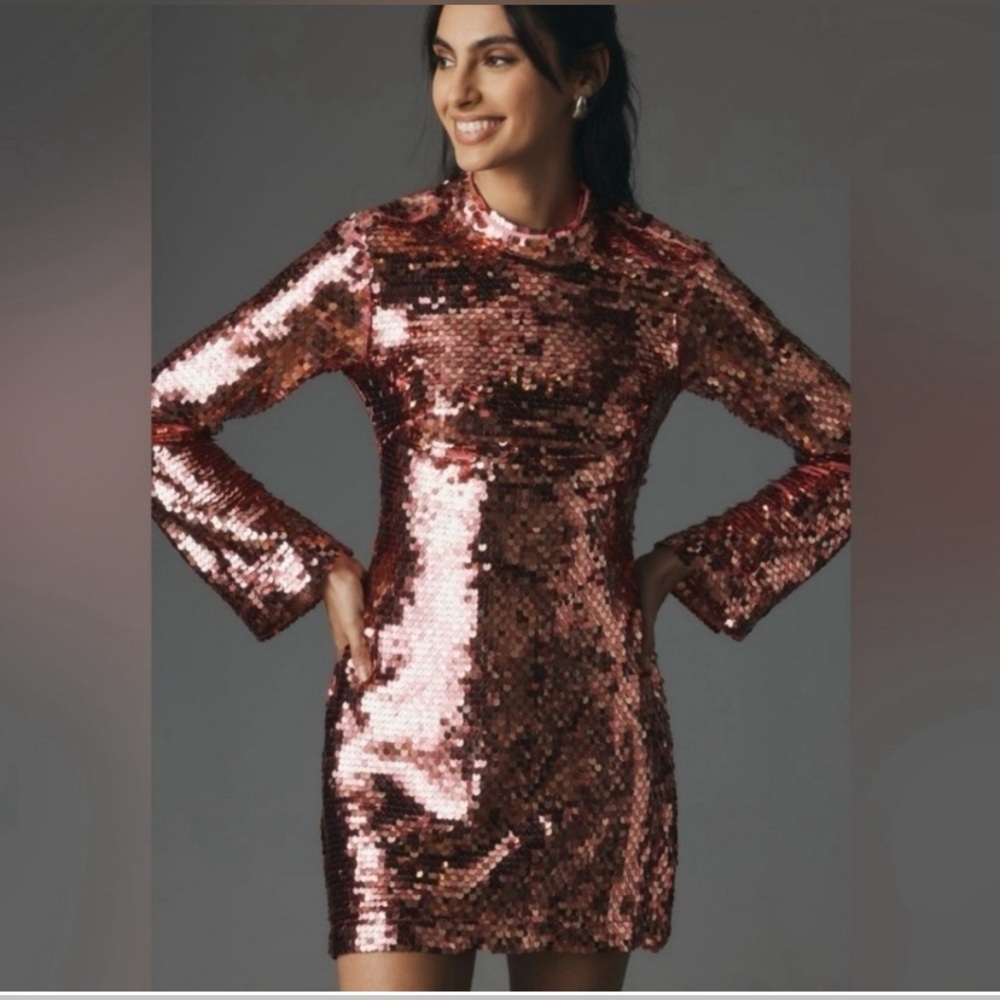 Maeve long sleeve Mock neck Sequin mini dress